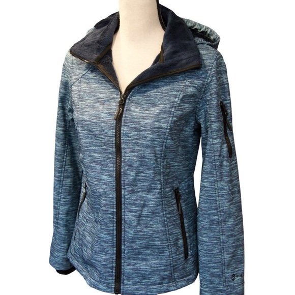 Free Country Faux Fur Lined Softshell Jacket, Blue Space Dye Print, Small - Picture 16 of 16